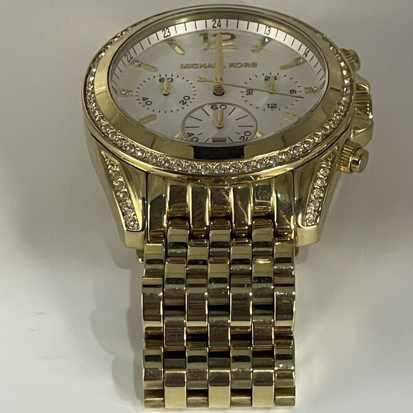 Michael Kors MK5835 Pressley Women\'s White Dial Gold Tone Chronograph Watch